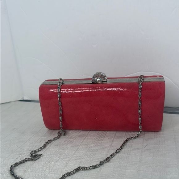 Jessica McClintock glossy Red with silver tone hardware Clutch - Picture 3 of 8